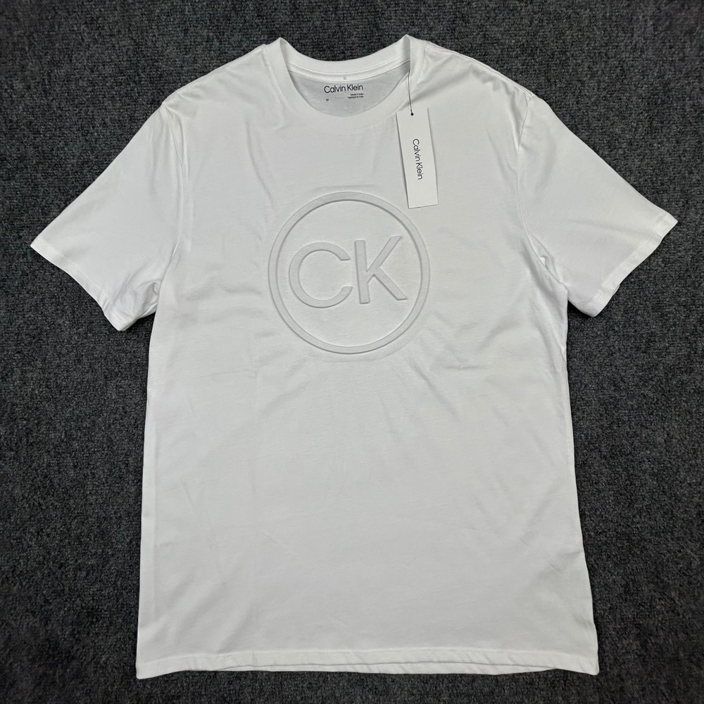 Calvin Klein Graphic Tee Mens Medium White Raised CK Logo Short Sleeve